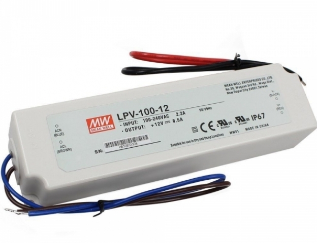 Mean Well 100 W-os vízálló tápegység, 8.3 Amper, 12 VDC 