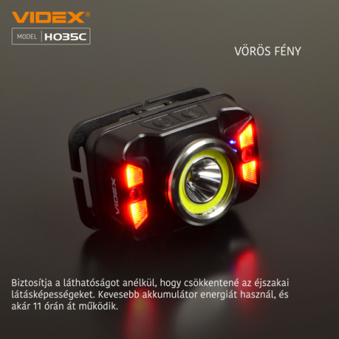 Videx LED Fejlámpa, natúrfehér újratölthető akkumulátorral H035C