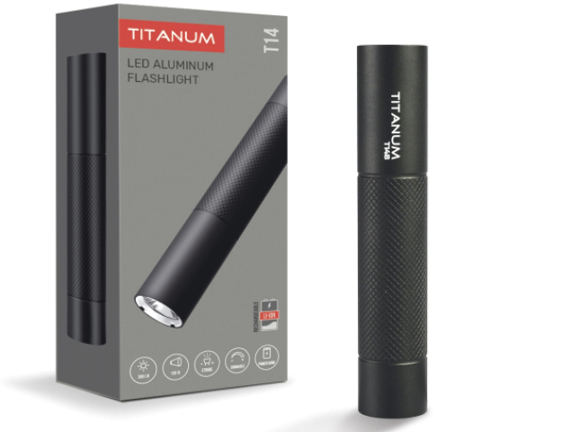 Videx TITANUM hordozható fekete színű LED zseblámpa, 5000K, 300lm,TLF-T14B 