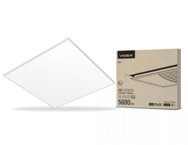 Videx 595 x 595-ös 36W-os natúr fehér LED panel, 5600lm, 4000K 