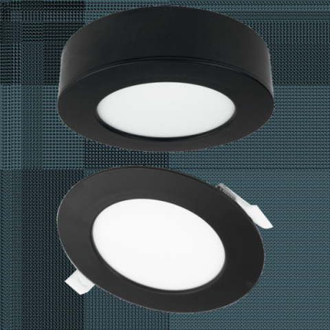 Ecolight 6W-os, kerek alakú, CCT, fekete, süllyesztett és felületre szerelhető lámpa 