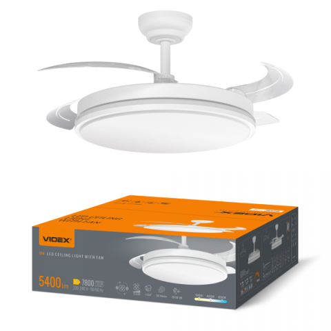 VIDEX CLF01 Mennyezeti LED Lámpa Ventilátorral, 60W, 3000K-4200K-6000K 230V Fehér 