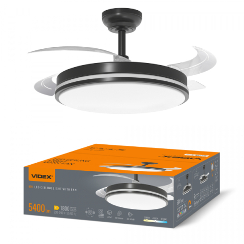 VIDEX CLF01 Mennyezeti LED Lámpa Ventilátorral, 60W, 3000K-4200K-6000K 230V Fekete 